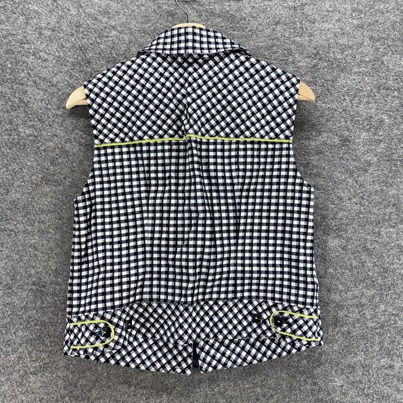 Abbie Mags Top Women M Medium Black Plaid Full Zip Collared Cotton Sleeveless - Picture 2 of 9